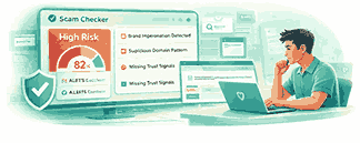 scam checker analyzing a suspicious website for fraud risk