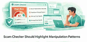 scam checker analyzing a suspicious website for fraud risk