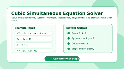 Cubic simultaneous equation solver with steps dashboard.