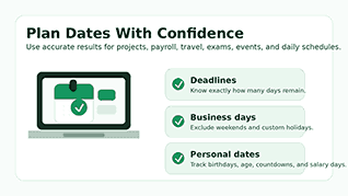 Date planning graphic for deadlines, business days, payroll, and personal events