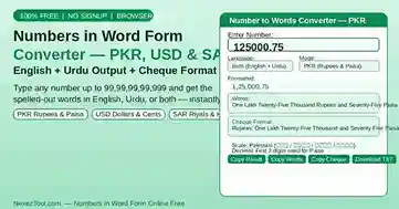 Numbers in word form converter—PKR rupees and paisa spelled out in English and Urdu online free