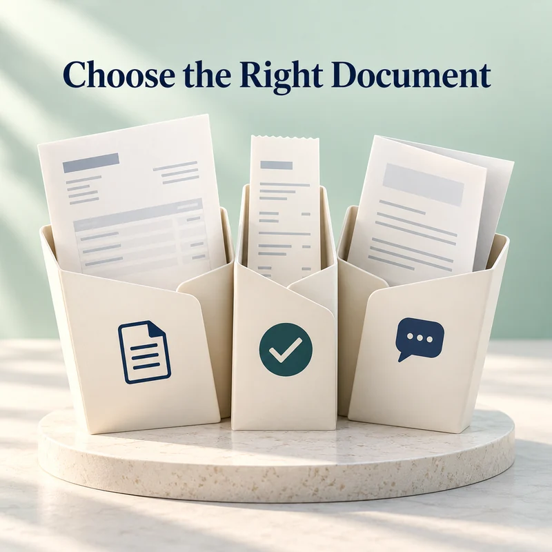 Three ivory folders with blank invoice receipts and quotation sheets.
