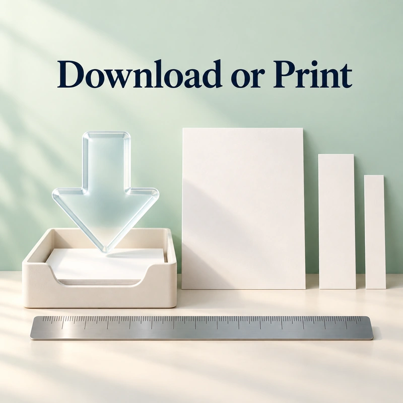 Download the arrow above a tray with wide and narrow blank paper formats.