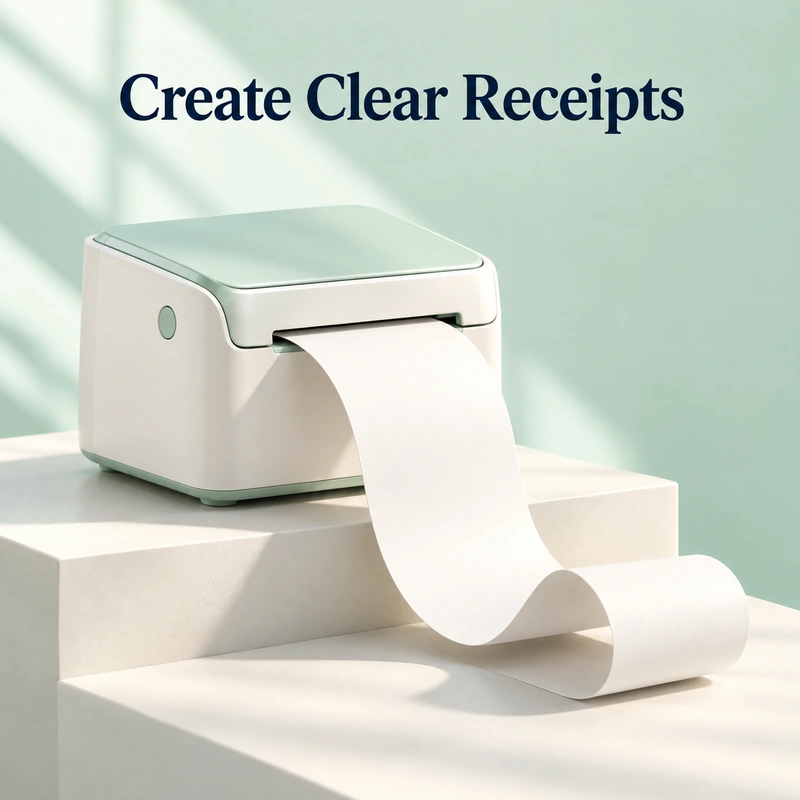 The mint desktop printer is producing a blank receipt strip.