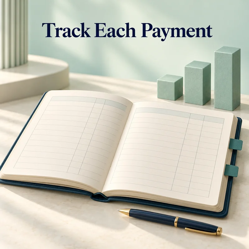 Open bookkeeping ledger with page markers and three rising mint blocks.
