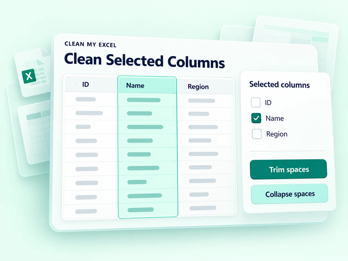 The name column highlighted beside selected column checkboxes and cleanup actions.