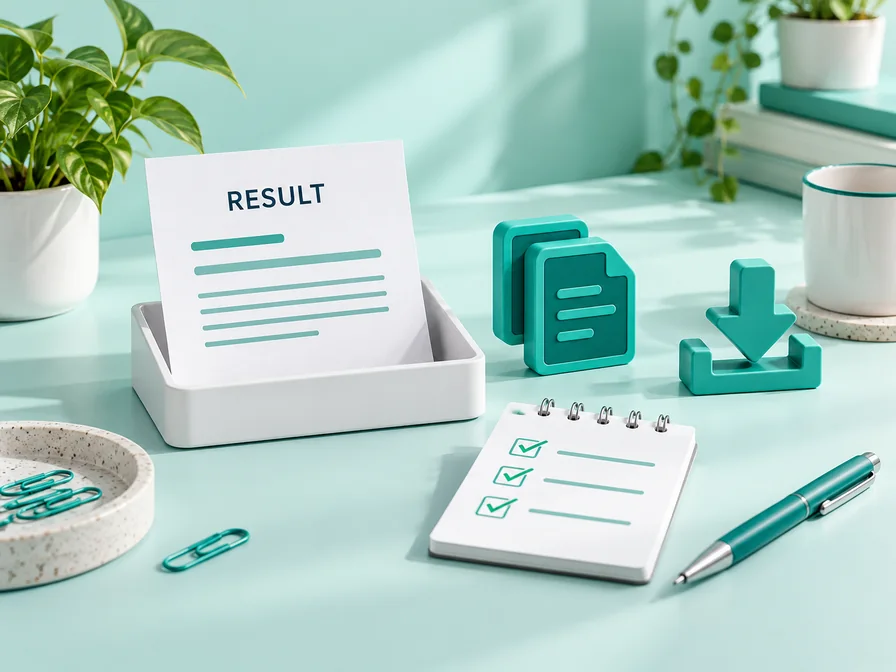 Printed date result beside copy and download symbols and a checked calendar card.