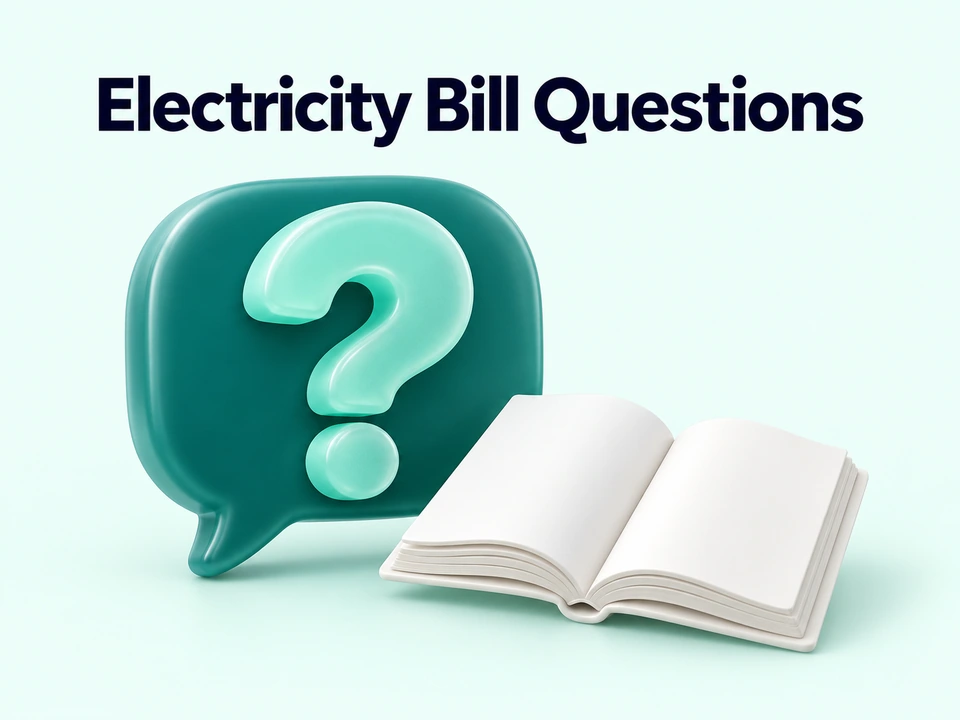 Mint question mark and open reference book for electricity bill questions