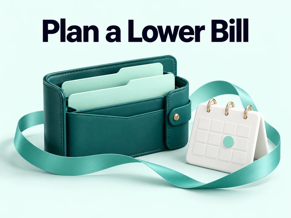 Teal wallet and calendar illustrating monthly electricity budgeting