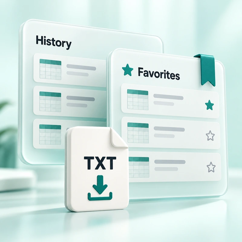 History and Favorites panels beside a TXT download document.