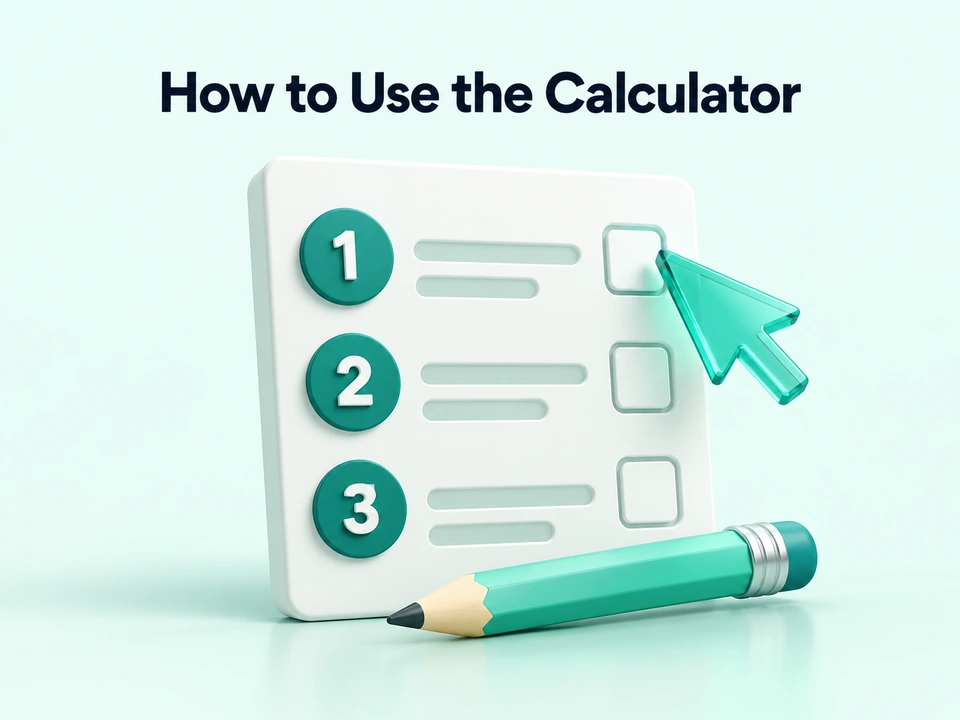 Three-step checklist with a pencil and cursor for calculator inputs