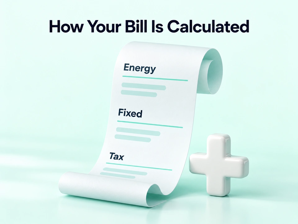 Receipt roll with energy fixed and tax labels for the bill breakdown