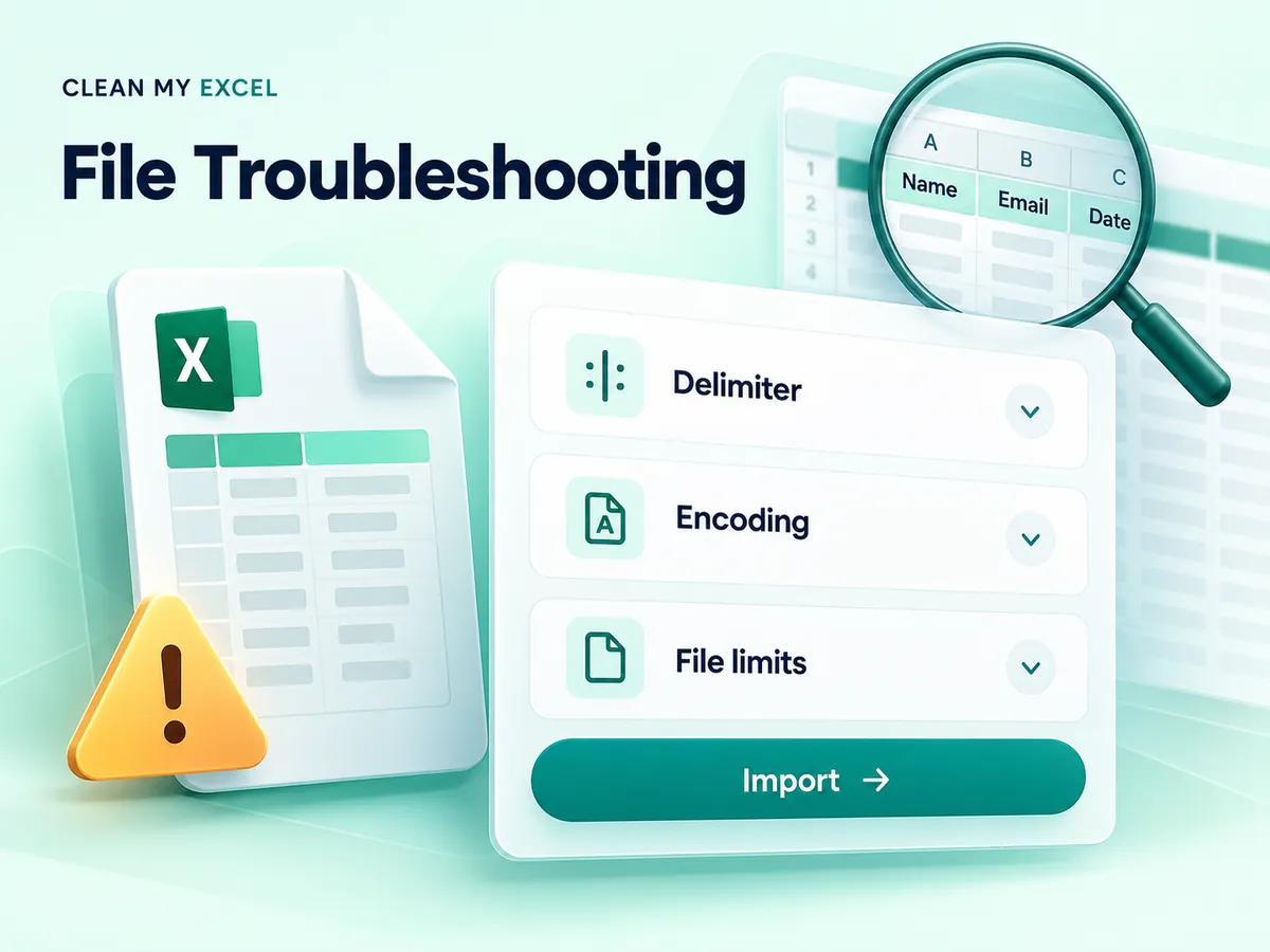 File troubleshooting card covering import settings, file limits, and invalid files.
