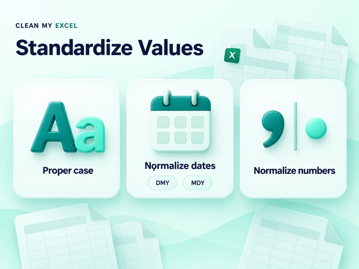 Calendar number and text controls for standardizing spreadsheet values.
